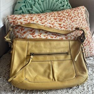 Fossil Yellow Leather Shoulder Bag